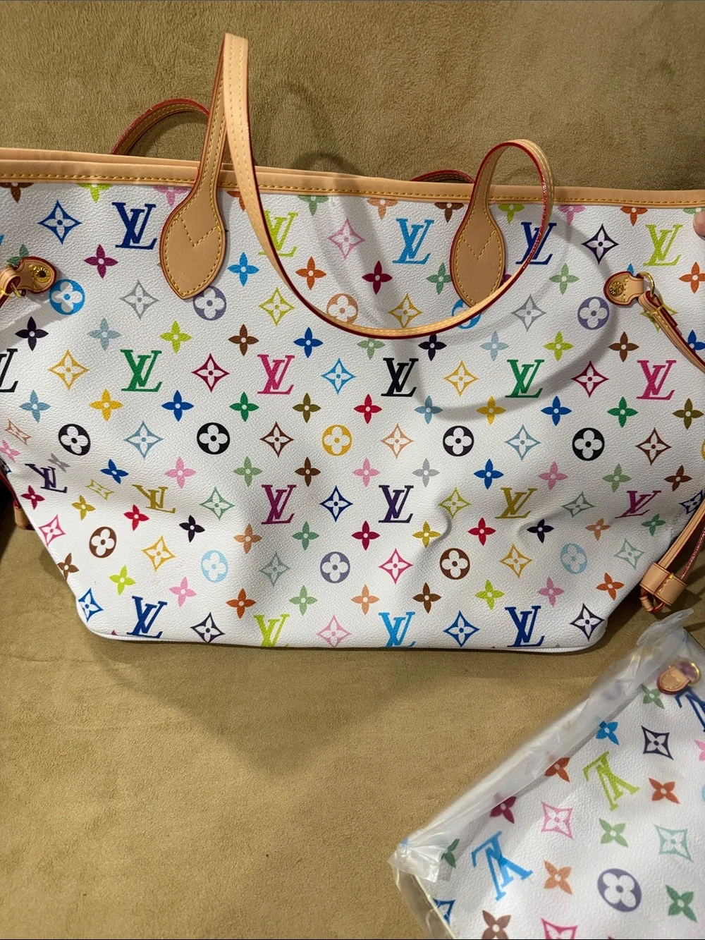 LV Multicolor Monogram White Canvas Tote Bag - Picture 3 of 4